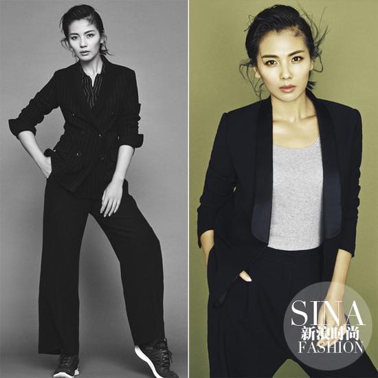 劉濤條紋西裝耍帥