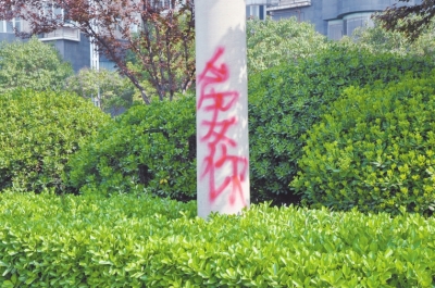 CBD路段的燈桿、公交站牌、垃圾桶、橋梁等均未幸免