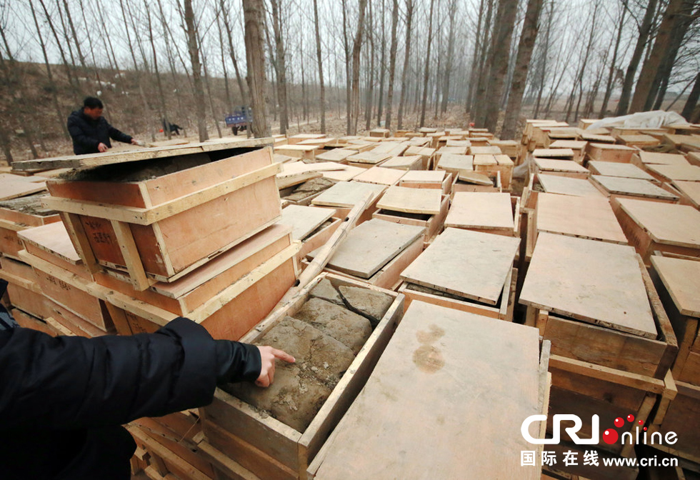 2014年1月6日，河南洛陽(yáng)古沉船發(fā)掘現(xiàn)場(chǎng)，古船周?chē)痛锨謇沓鰜?lái)的青膏泥已被打包入箱。