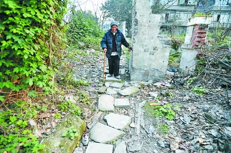 昨日，大渡口區(qū)，徐建高老人走在他鋪成的石子路上。 記者 張路橋 攝