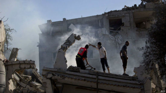 加沙地帶建筑在空襲中被毀。來源：BBC網(wǎng)站