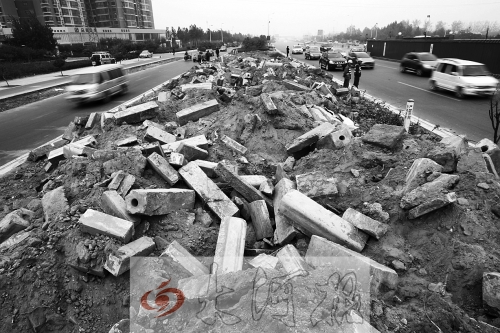 中州大道部分路段，綠化帶成了垃圾場。