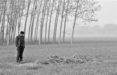 11月21日，高松中站在腦癱雙胞胎兒子墳前。