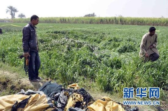 2月26日，在埃及旅游城市盧克索附近，當(dāng)?shù)匕踩藛T在發(fā)生熱氣球爆炸事故的現(xiàn)場(chǎng)查看。