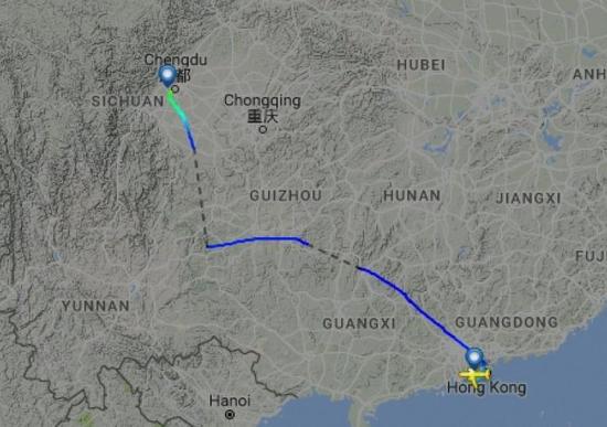  圖片來(lái)自航空網(wǎng)站flightradar24，圖顯示飛機(jī)安全降落成都