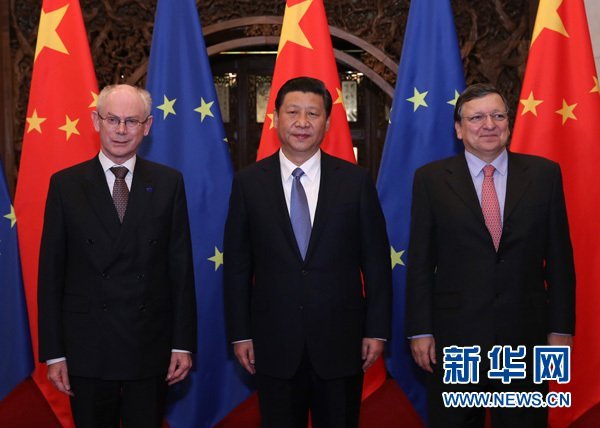 習(xí)近平會見歐洲理事會主席范龍佩和歐盟委員會主席巴羅佐。新華社記者 龐興雷 攝