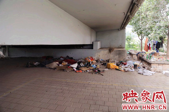 流浪漢在高架橋下居住，靠撿垃圾為生。