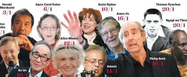 在 一篇名為“誰(shuí)能贏得諾貝爾文學(xué)獎(jiǎng)”的文章中，作者寫(xiě)到，全球最大博彩公司之一的Ladbrokes(立博)員工，他們工作并非讀書(shū)、分析作者或是揣摩評(píng)委的心思，而是將行業(yè)評(píng)價(jià)、作家國(guó)籍、歷屆獲獎(jiǎng)?wù)咝畔⒌冗M(jìn)行綜合評(píng)估，然后預(yù)測(cè)哪些人可能獲獎(jiǎng)。