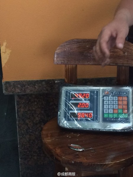 父子倆為大魚量體重。