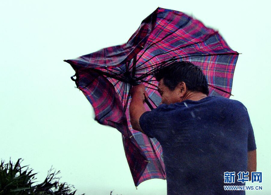 8月8日，福建省石獅市漁民在風(fēng)雨中前行。