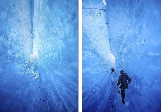 梅里格特別喜歡探索冰川。當太陽高高升起后，可以看到冰反射出的壯觀美景。