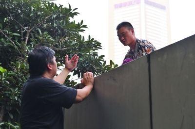 黃主任站在獨木樁上與男子交談了近半小時。