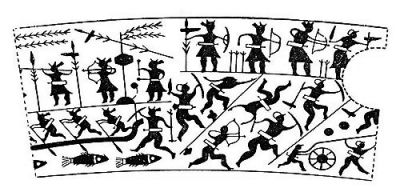 衛(wèi)輝市山彪鎮(zhèn)發(fā)掘出的戰(zhàn)國水陸攻戰(zhàn)紋銅鑒，上面有古人乘舟水戰(zhàn)的場面。