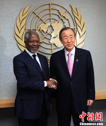 當(dāng)?shù)貢r(shí)間2月29日，前任聯(lián)合國秘書長科菲·安南抵達(dá)紐約聯(lián)合國總部，與現(xiàn)任聯(lián)合國秘書長潘基文就敘利亞問