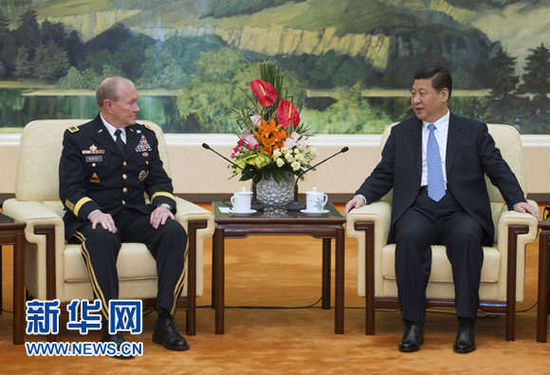 4月23日，中國國家主席、中央軍委主席習(xí)近平在北京會見美軍參謀長聯(lián)席會議主席登普西。